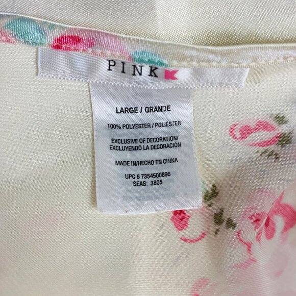 Pink K Floral Sleepwear Size L Satin Robe Nightgown Set Lace Trim Belted VTG Y2K - Picture 8 of 16